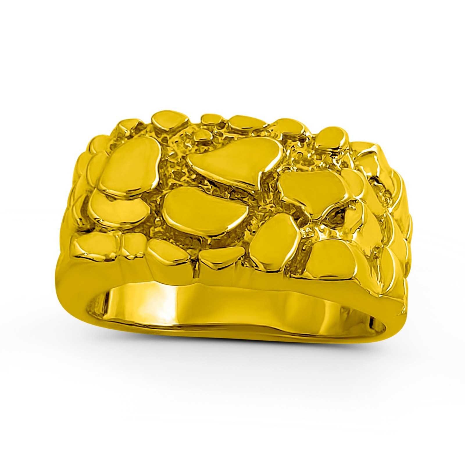 Solid 24K Yellow Gold Classic 11mm Mens Nugget Ring, Size 5 – 15