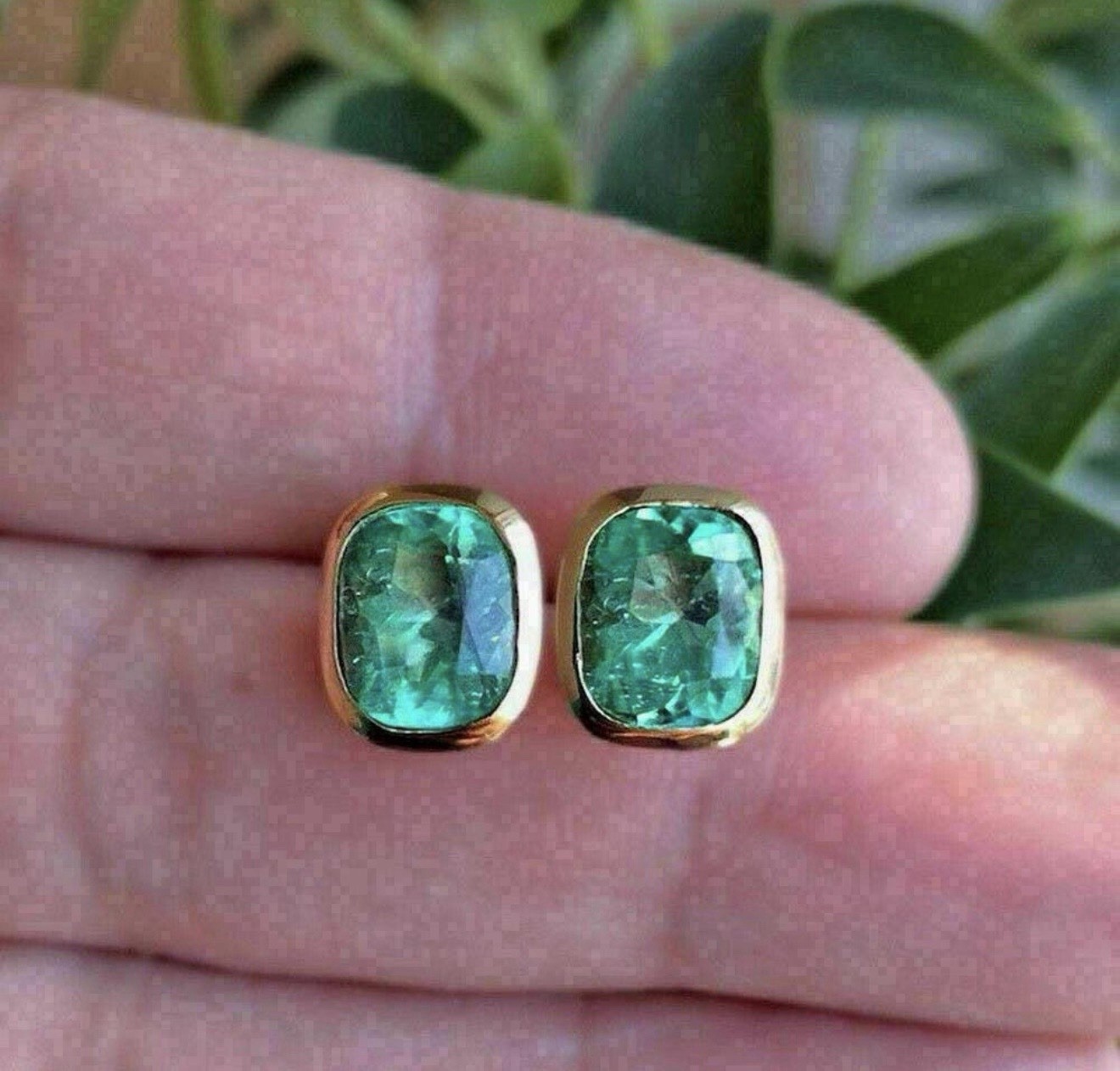 Stud Emerald Earrings 14k Solid Yellow Gold Natural Zambian Emerald Stud Earring