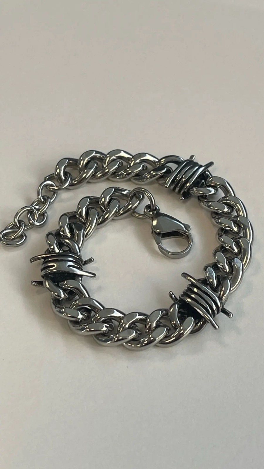 Barbed Wire Cuban Link Chain Bracelet Adjustable Stainless Steel Punk Emo 2026.