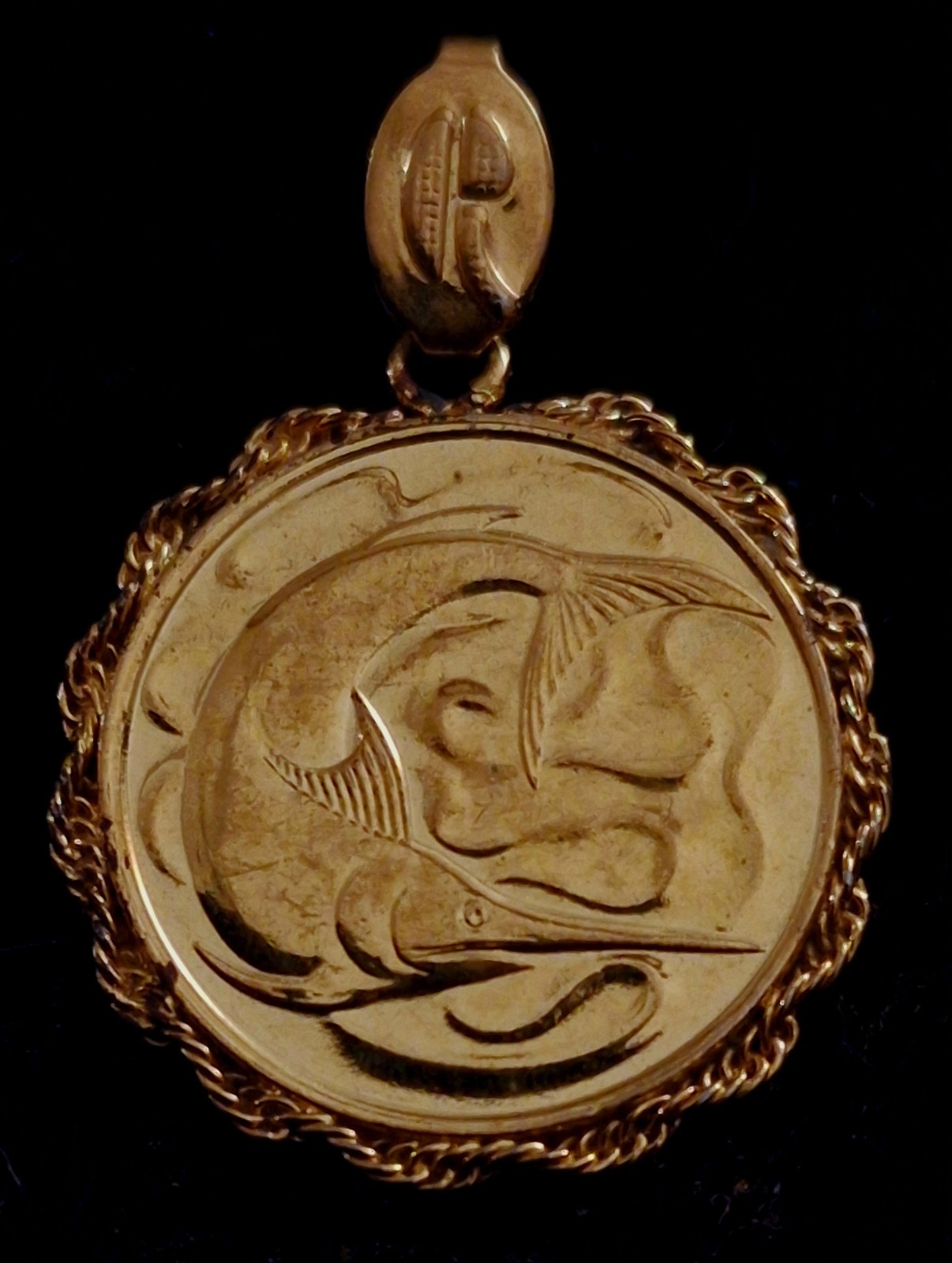 Vintage 1981 Gold Plated Singapore 20 Cent Swordfish Coin Pendant