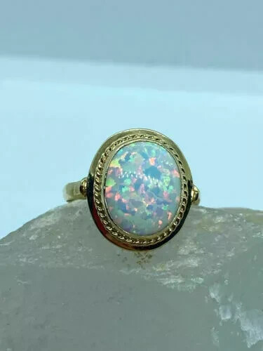 Natural Fire Opal 3.00Ct Oval Solitaire Engagement Ring 14K Yellow Gold Plated