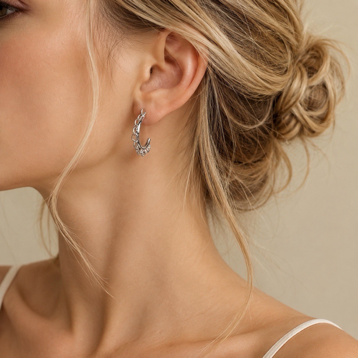925 Silver Chain Huggie Hoop Stud Earrings Minimalist Statement Earrings D11