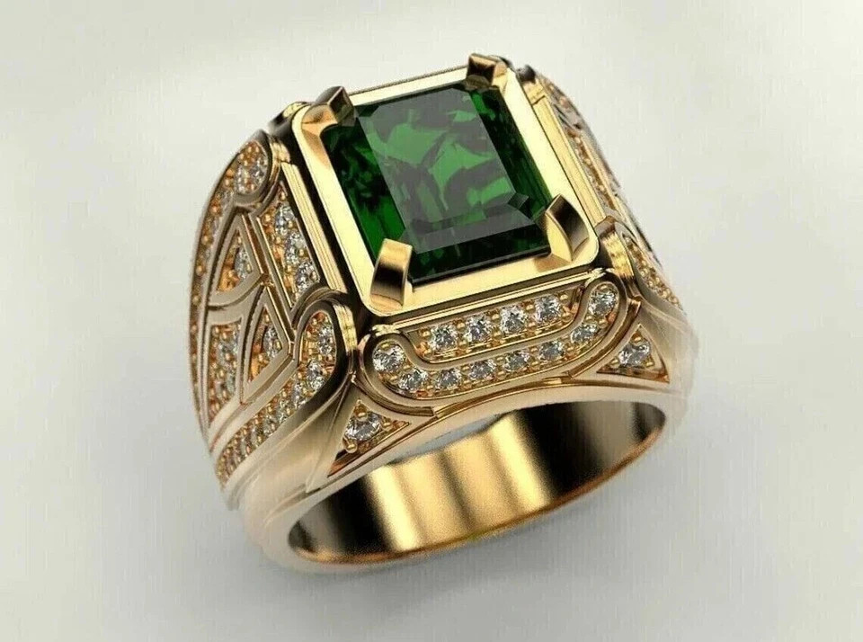 2Ct Emerald Cut Lab Created Emerald Men’s Wedding Ring 14k Yellow Gold Plated