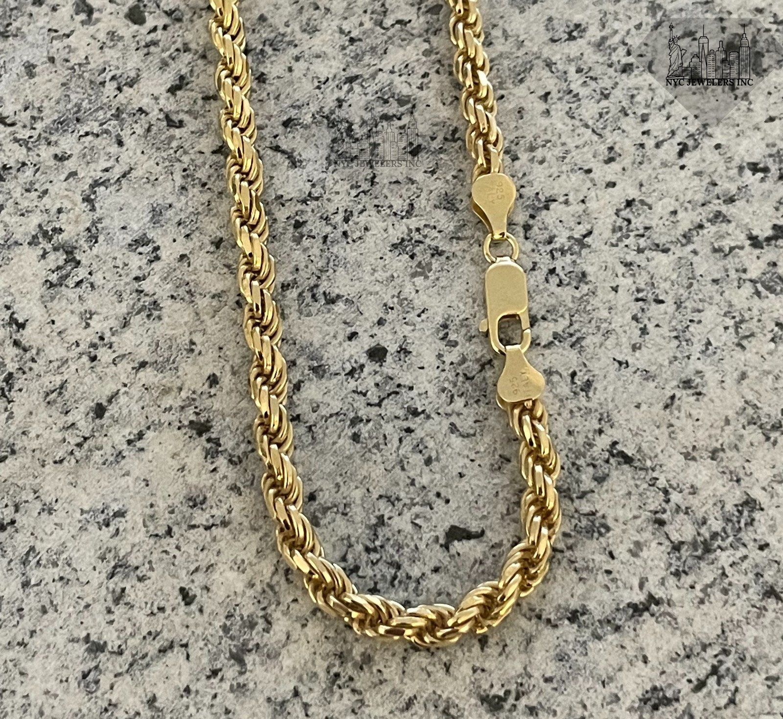 5MM 14K Gold Plated Over Sterling Silver Rope Link Thick Rapper Chain Necklace