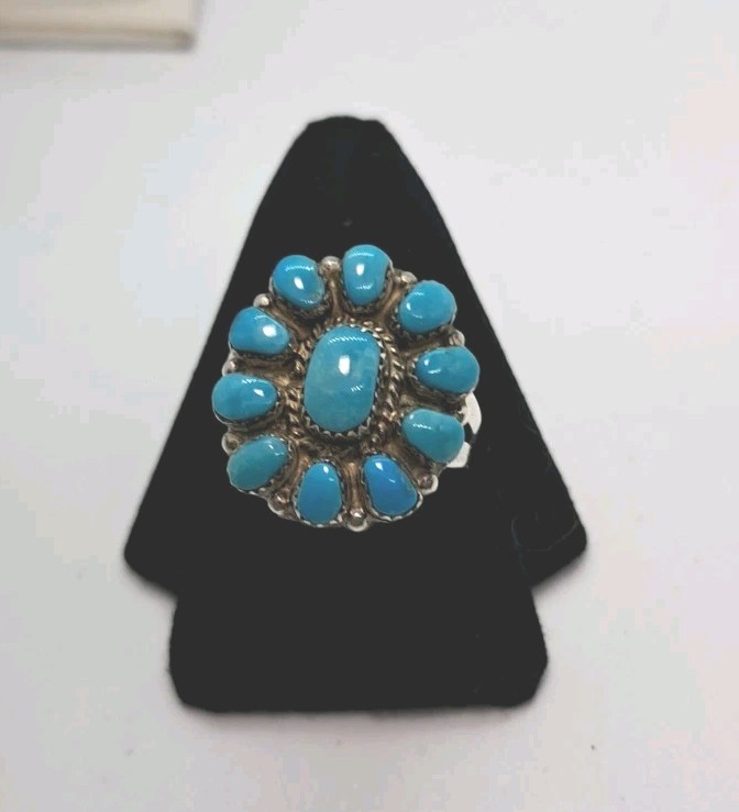 Sterling Silver Marie Basselente Turquoise Ring Size 6.5 Zuni