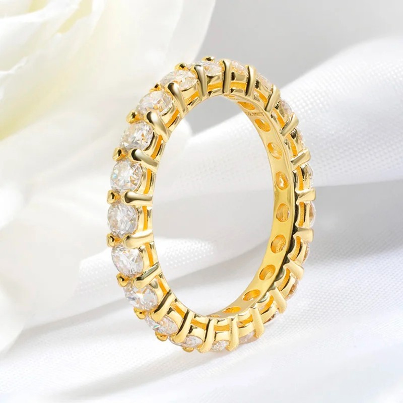 D Color Full Moissanite Ring Eternity Band S925 Silver 18K Yellow Gold Plated
