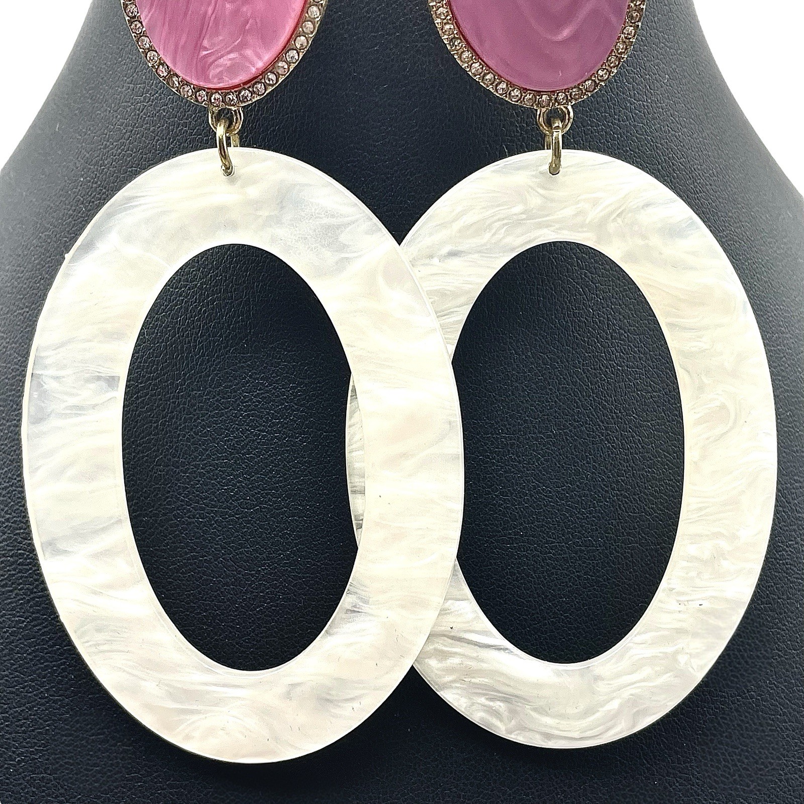 SUGARFIX Lucite Earrings Dynasty Barbie Pink White Gold Tone NWOT🔥!SALE!🔥