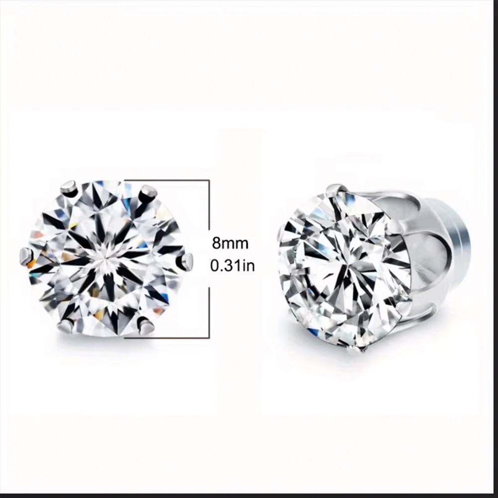 Men Women Stainless Steel Magnetic Stud Earrings Non-Piercing Cubic Zirconia E39