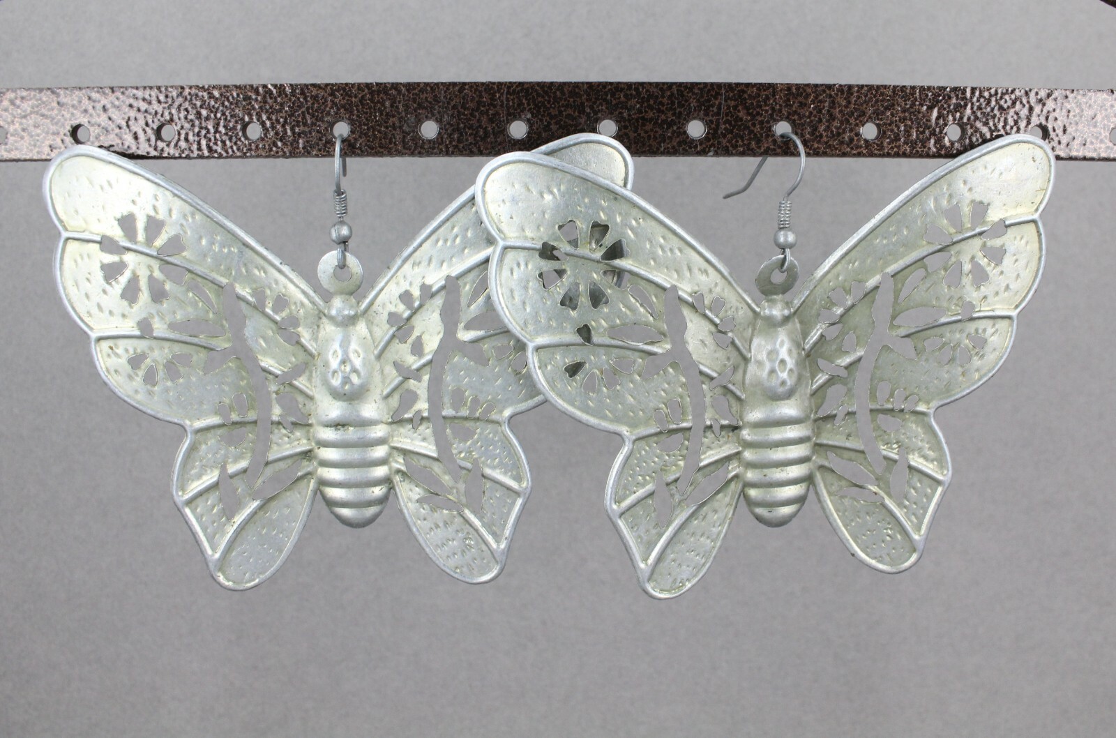 Silver huge butterfly earrings big giant lightweight dangle earrings large size