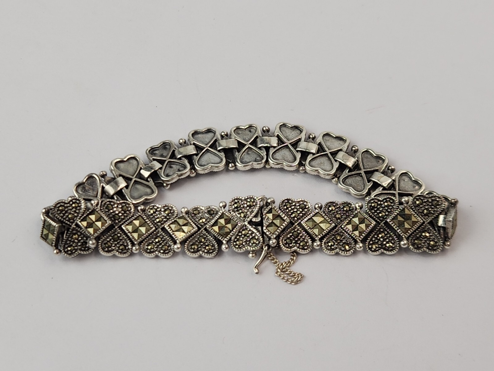 Thai Sterling Silver 925 Marcasite Heart Bracelet 7.5 In – THAI KC 925 – HSNO
