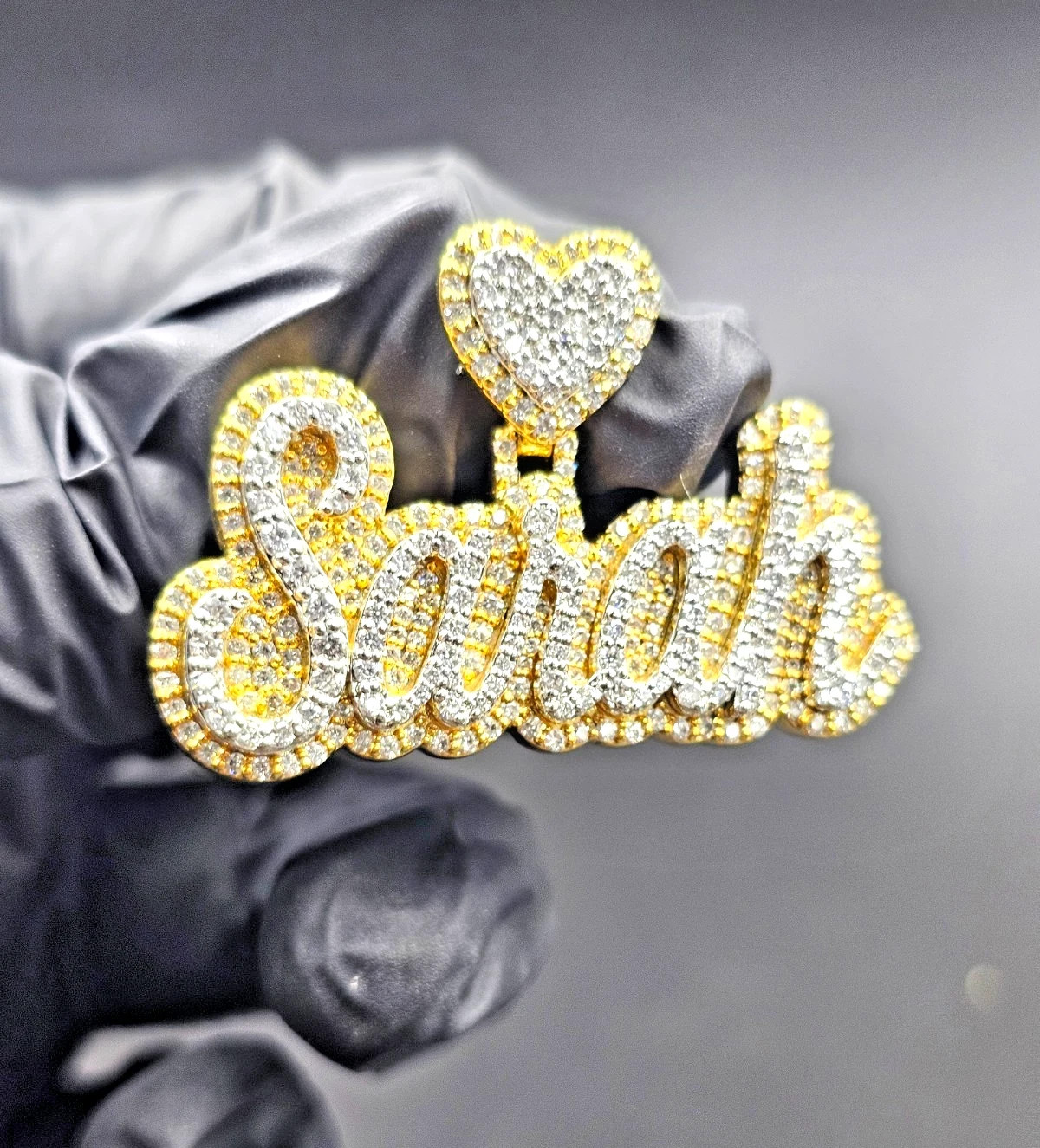 1.50 Ct Round Cut Real Moissanite Custom Name Pendant 14K Yellow Gold Plated
