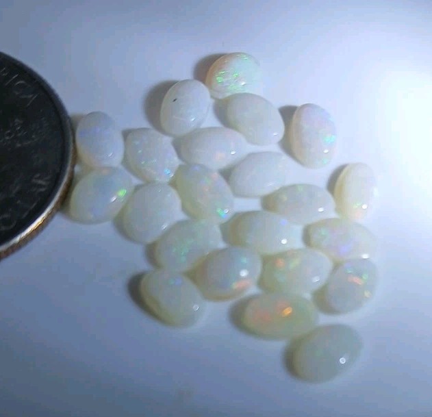 Vtg Lot Genuine Gems white Fire Opal Oval Size 6x4mm Mix Lot 20pcs