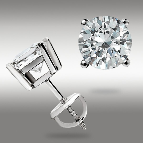 2Ct Brilliant Round cut GRA Certified Moissanite Stud Earrings 14K WhiteGold