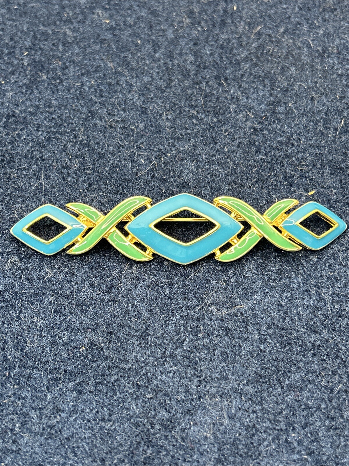 trifari brooch Blue Green Gold Tone Art Deco