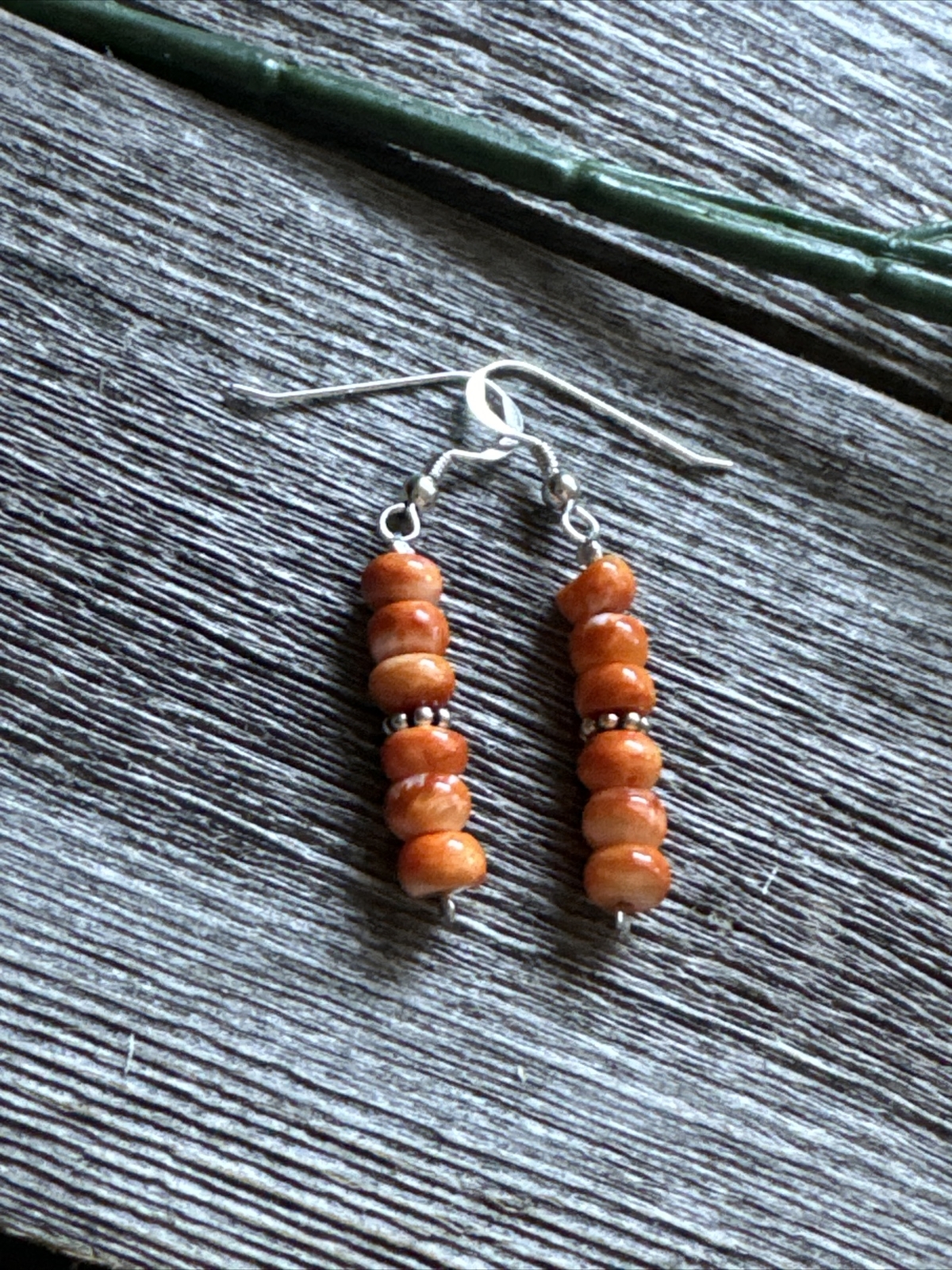 Southwestern 925 Sterling Silver Orange Spiny Oyster Bead Earrings 1 Inch