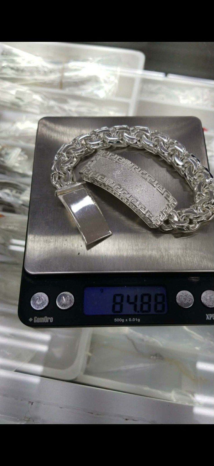 925 Silver Chain ID Bracelet 84.88g Box Clasp No Stone