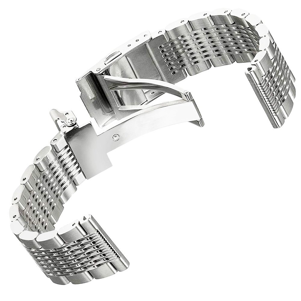 New 18~24mm Brushed Middle Polished Metal Solid Stainless Steel Mesh Watch Bands