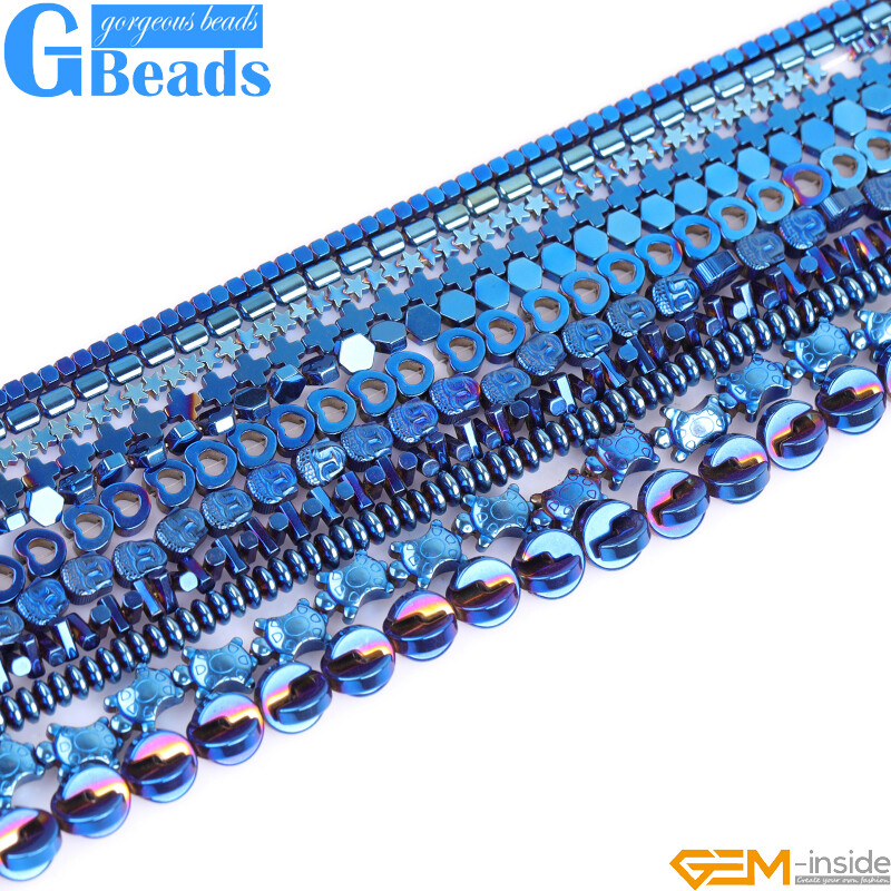 Assorted Shapes Blue Metallic Coated Hematite Reflection Beads Free Shipping 15″