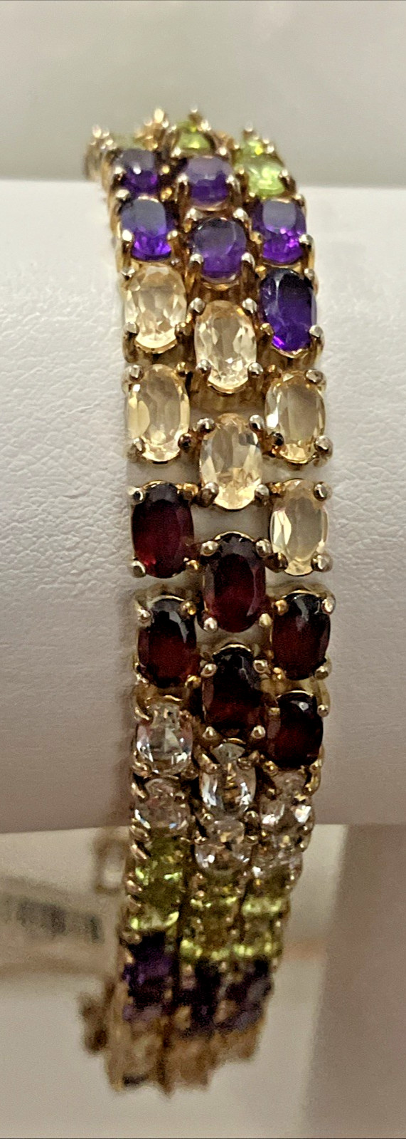 925 Sterling Silver Bct 25grams 11mm 7.2” Multi-Color Stones Gold-Tone PreOwned