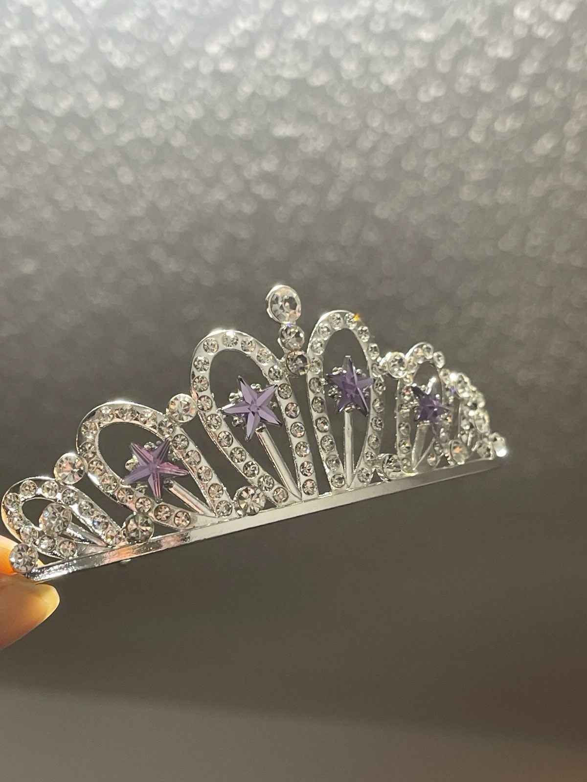 Silver Plated Adjustable Rhinestone Tiara Headband Purple Star Stones