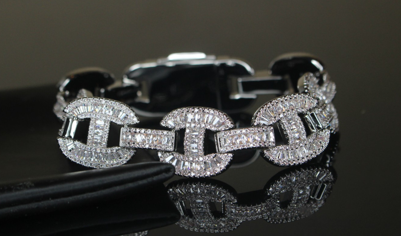 MASSIVE 14mm MARINER Bracelet 18.6ct BAGUETTES Lab Sim VVS1 Diamond 58g HEAVY