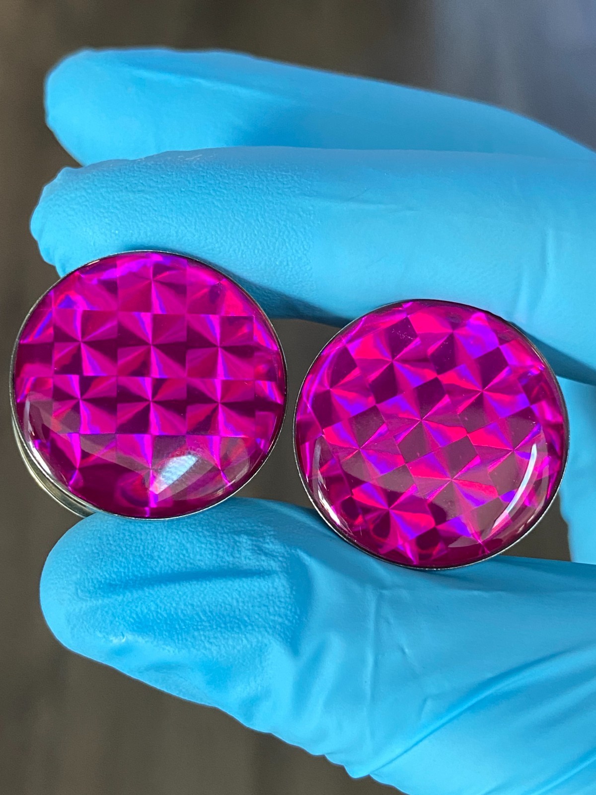 Pair of Screw on Purple Holographic Mosaic Plugs gauges