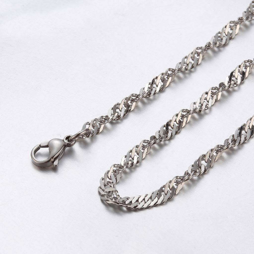 1.9 mm 10″-100″ Silver Stainless Steel Twisted Singapore Necklace Chain Sb63