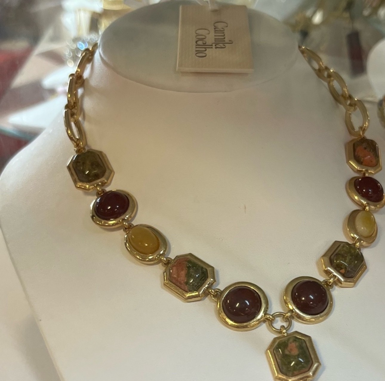 Camila Coelho multi-color Semi precious Stones w Freshwater Pearl charm necklace