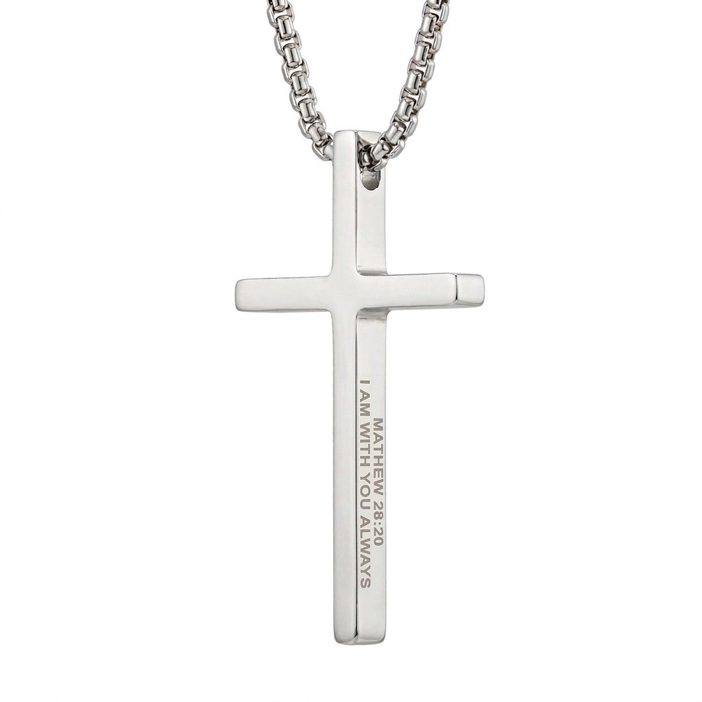 Engraved Stainless Steel Cross Necklace with Bible Verses