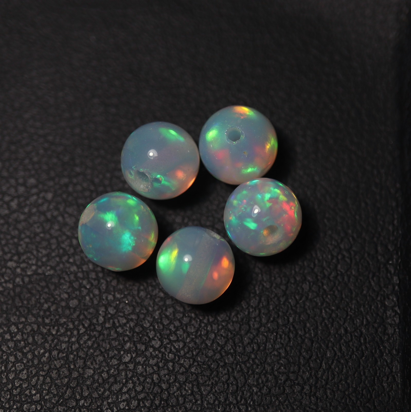6.5MM Natural AAA Ethiopian Opal Red Green Fire Drilled Balls Sphere 5 Pcs Lot