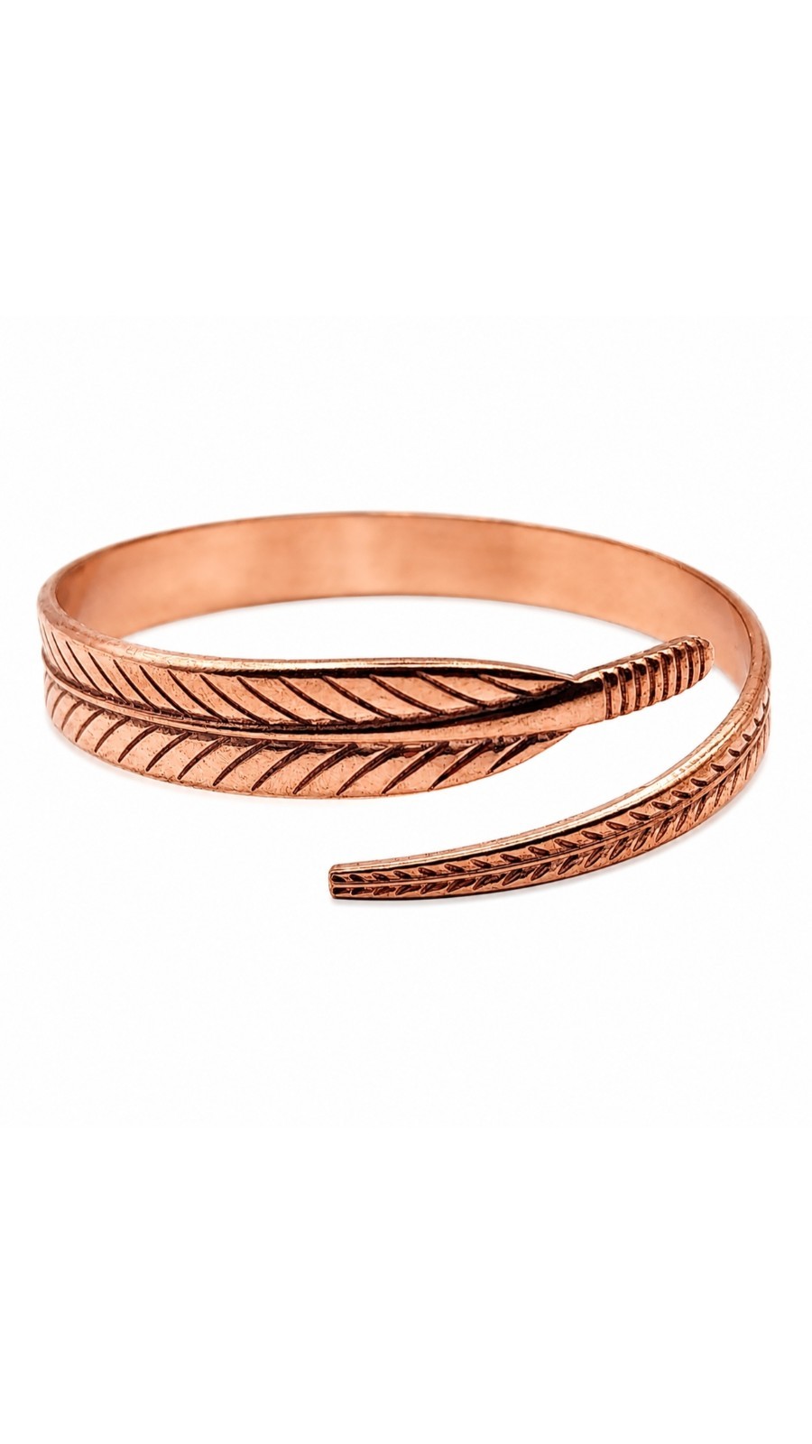 Pure Copper Feather Bracelet Bangle Adjustable 10 mm Wide 20g Open Cuff