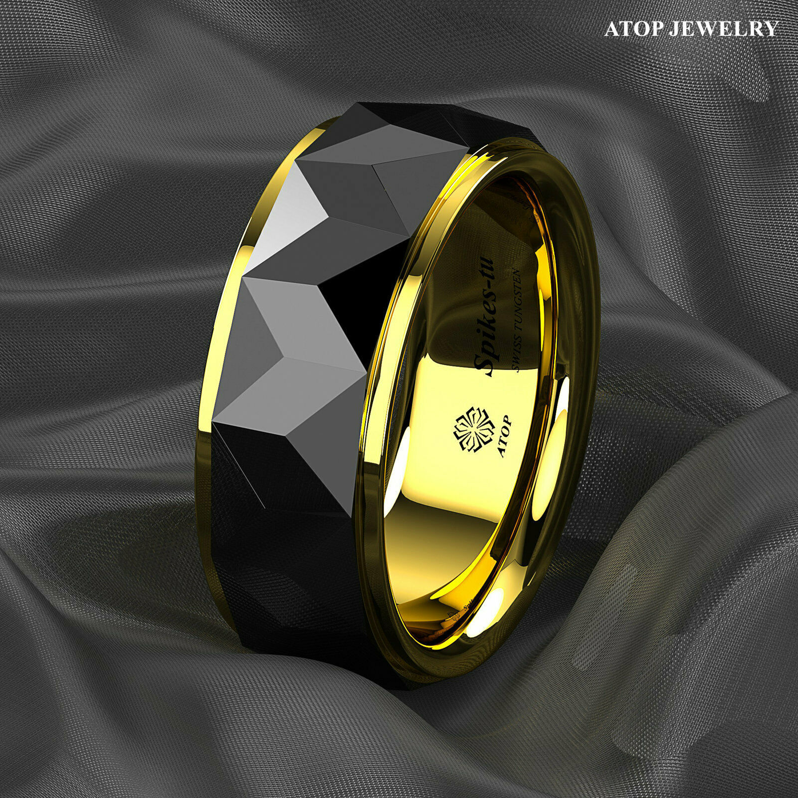 8mm Black Rhombus Tungsten Ring Plated Metal Wedding Band ATOP Men Jewelry