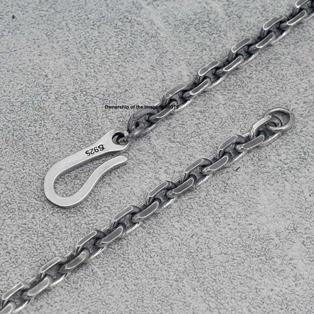 Pure 925 Silver 4mm Cable Link Chain Bracelet for Men/Women Vintage Look