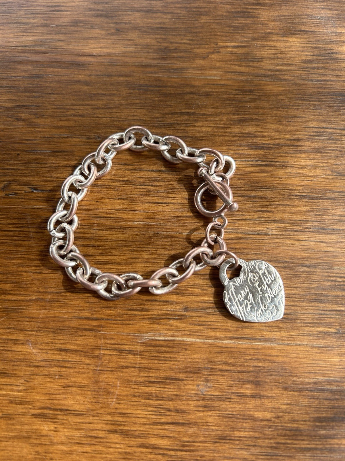 Tiffany and Co Sterling Silver Bracelet with Heart Tag Charm 7 1/2 In 925