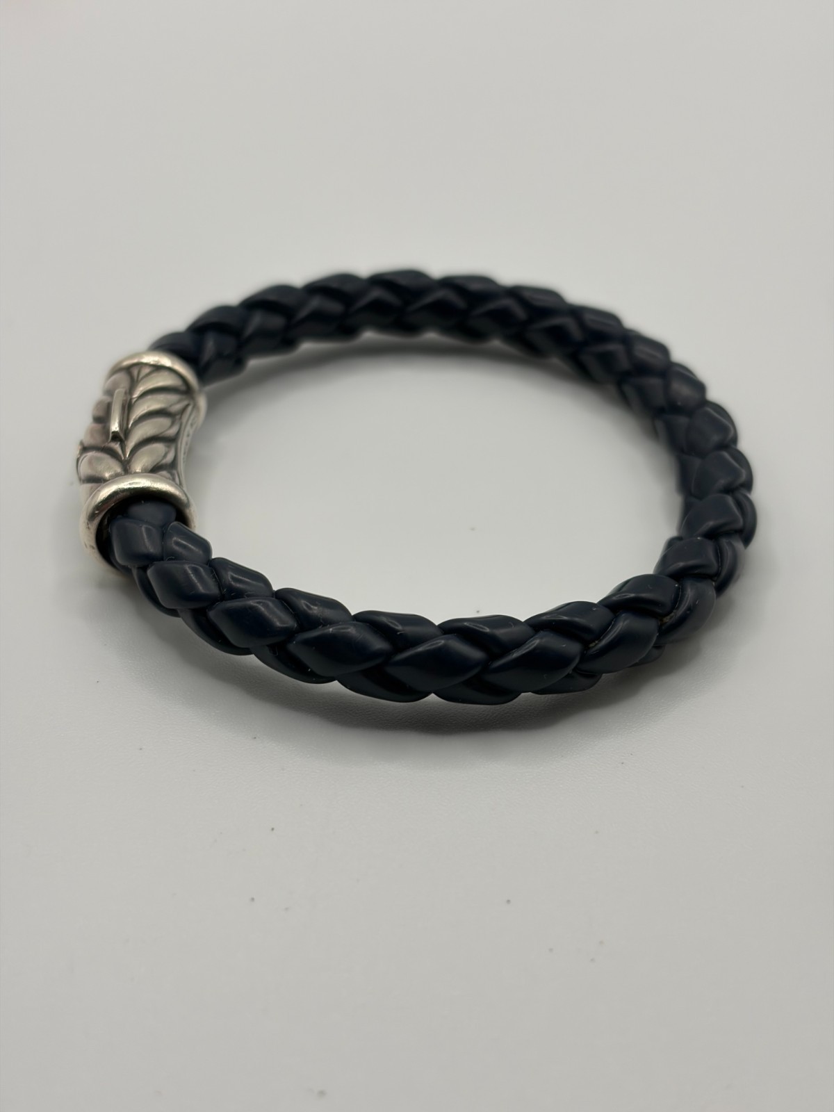 David Yurman Chevron Blue Rubber Sterling Silver Bracelet 7.5″ 8mm