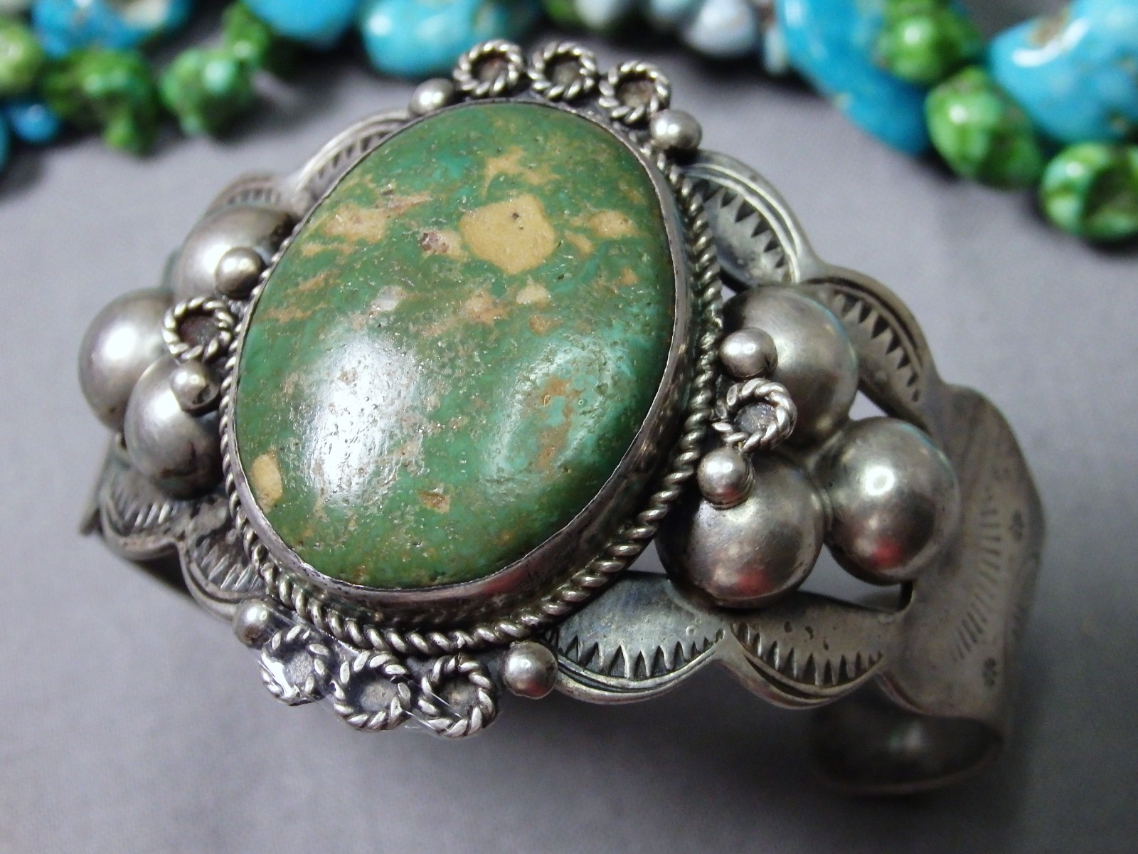 Fred Harvey Era NAVAJO Natural CERRILLOS TURQUOISE Sterling Silver 49g Bracelet