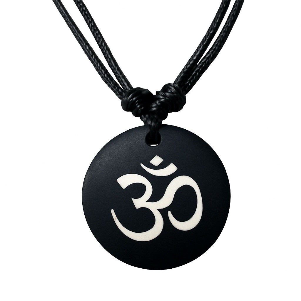 Black Om Pendant Necklace Adjustable 14‑28in Hindu Yoga Meditation Aum Charm