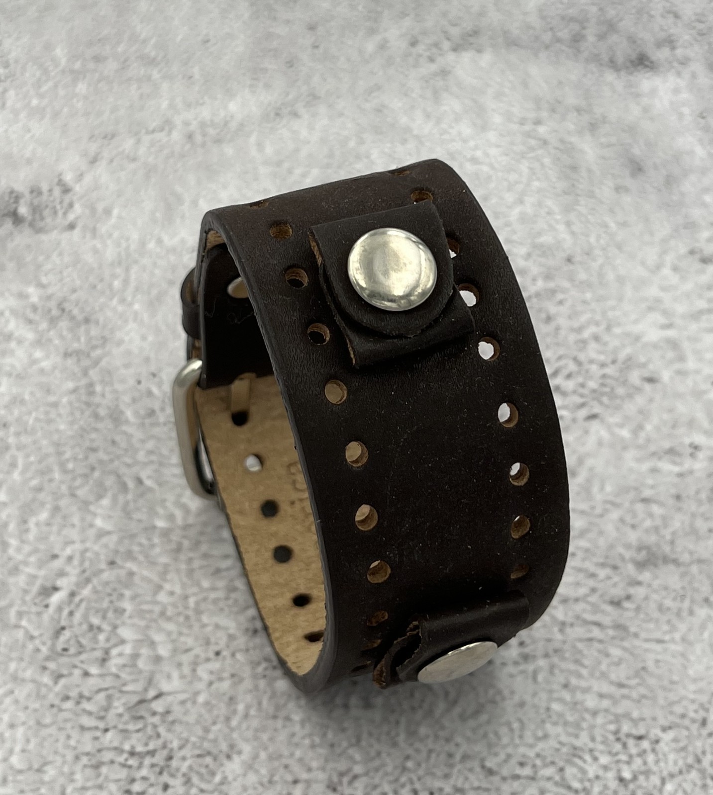 Rev MWK Leather 18 mm Lug Width Wide Dark Brown Cuff Watch Band