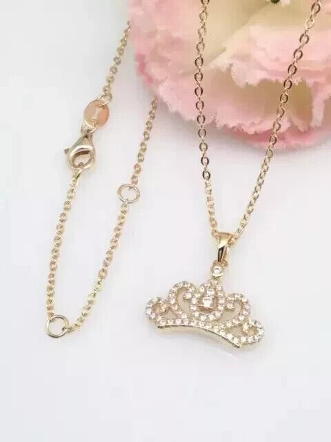 Round Cut Simulated Diamond Gorgeous Crown Fancy Pendant 14k Yellow Gold Plated