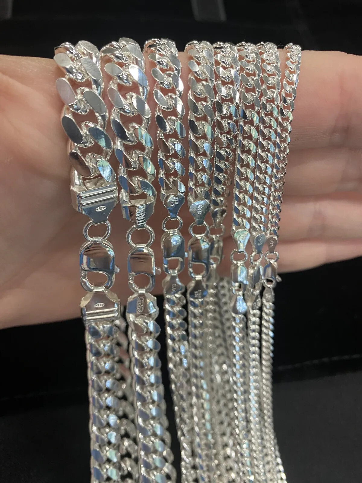 Mens Real Solid 925 Sterling Silver Miami Cuban Tight Link Curb Boys Chain Italy