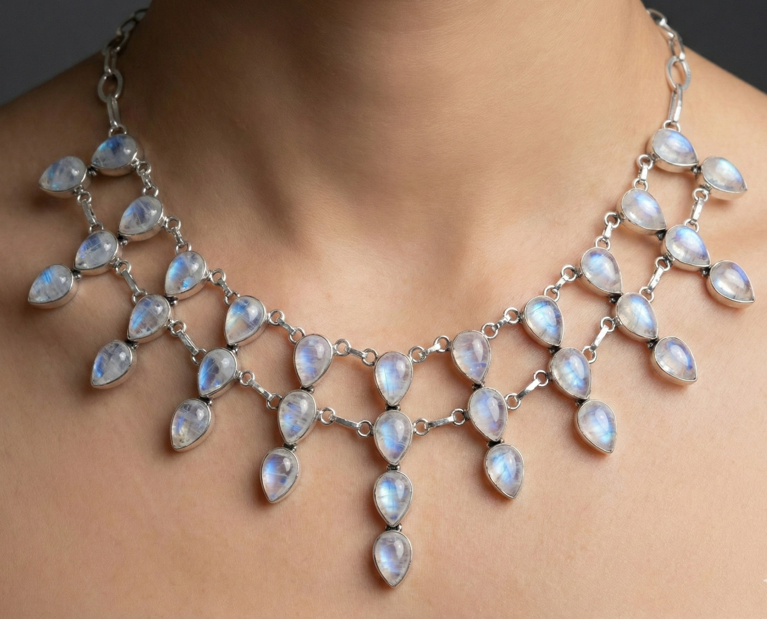Natural Moonstone Gemstone Necklace 925 Sterling Silver Women Jewelry S-18″