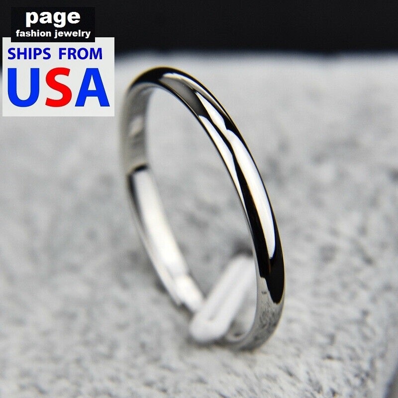 Traditional Silver 2mm Wedding Band Ring Polished Stainless Steel Size 5.5-11.5