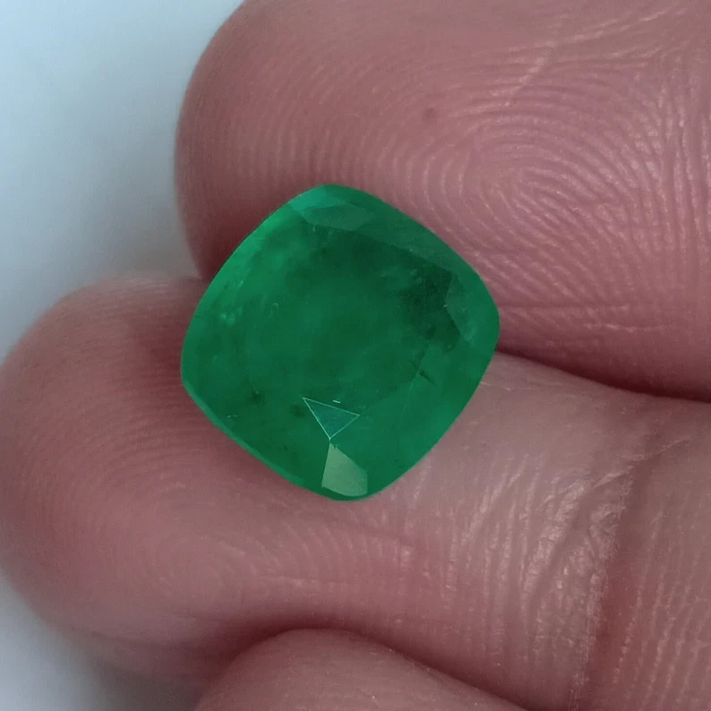 Certified Zambian Green Emerald Cushion Cut Unheated Loose Gemstone 3.48 Ct