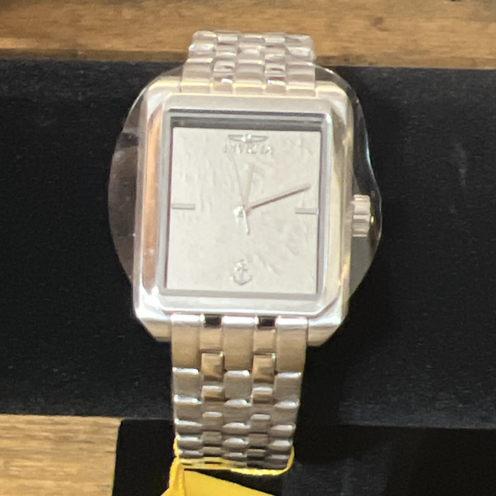 Invicta Silver Metal Bracelet Rectangle Watch Dial Stick Indexes