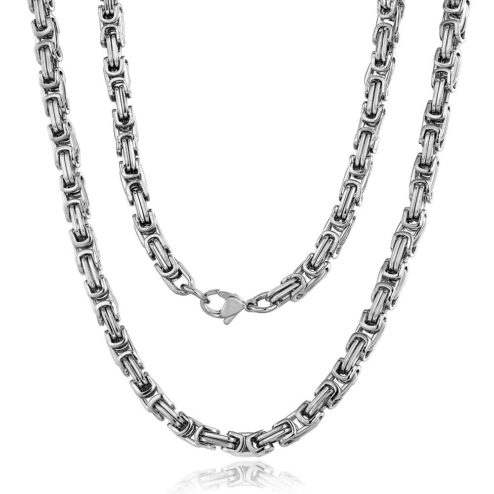 5mm Men’s Byzantine Box Chain Necklace Stainless Steel Silver Color 18″-30″