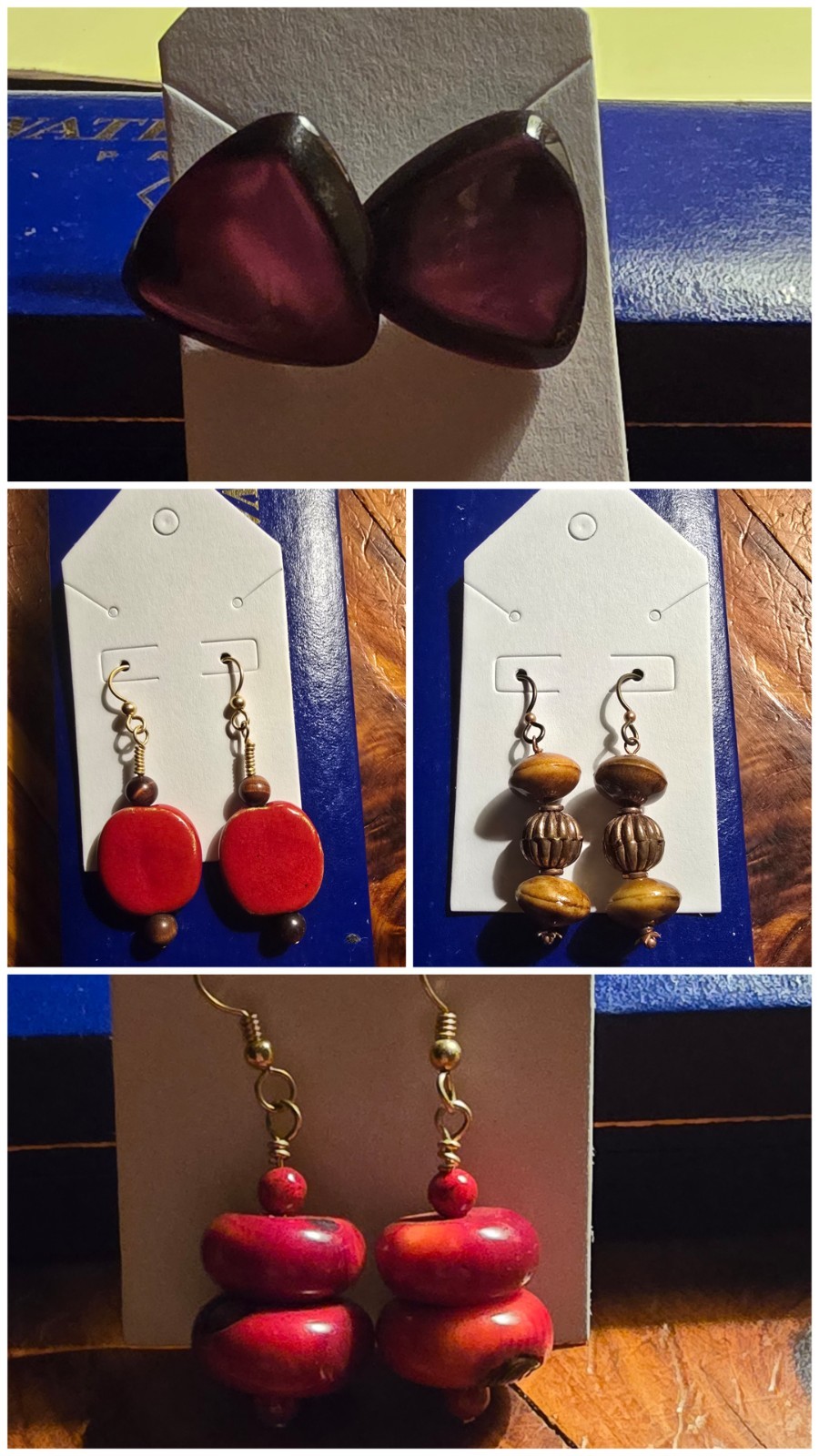 Mixed Lot Dangle/Drop Hook Earrings, Beaded Wood & Metal, Multicolor Cross