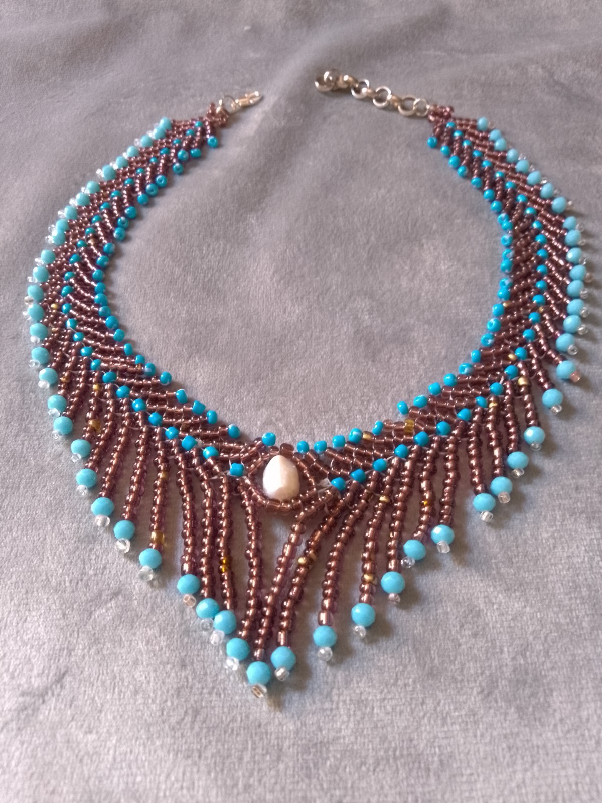 Handcrafted Fringe Choker Necklace – Freshwater Pearl Beads Gold/Brown