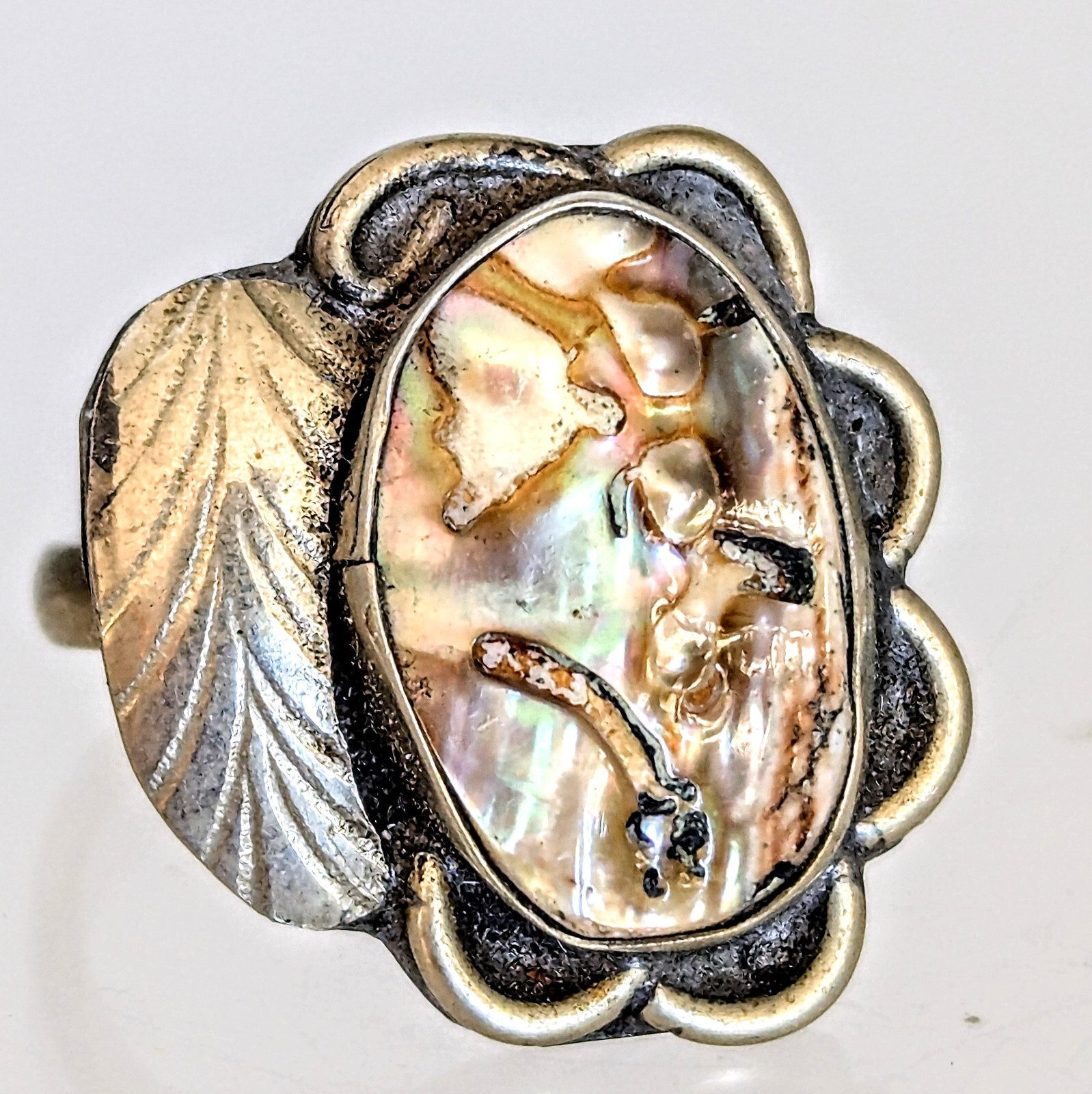 Sterling Silver Abalone Shell Vintage Navajo Ring Size 6 No Mark Tested
