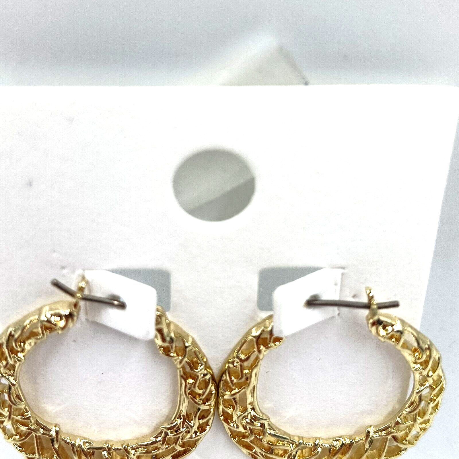 Express 1 1/8″ Wire Wrapped Snap Back Closure Hoop Earrings Gold Tone Shiny New