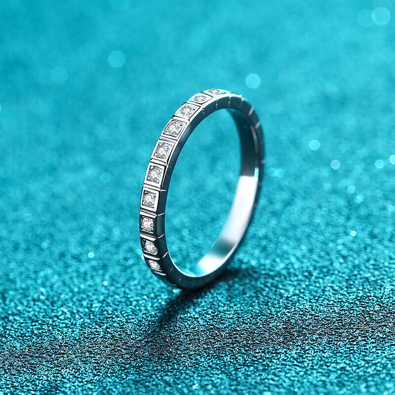 2.4mm Round Cut Moissanite Half Eternity Band Ring for Women 925 Sterling Silver